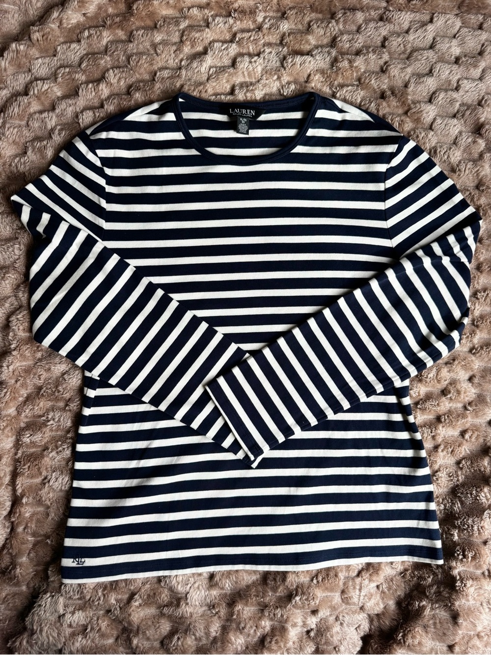 Lauren Ralph Lauren Navy and White Striped Long-Sleeve Top Size XL